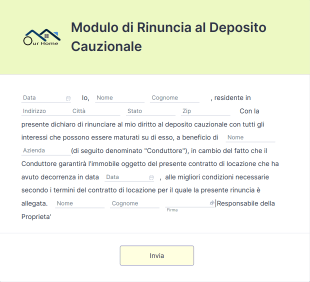 Modulo Di Rinuncia Al Deposito Cauzionale