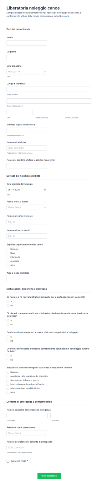 Modulo Di Rinuncia Al Noleggio Di Canoe