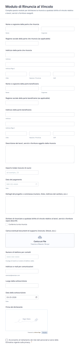 Modulo Di Rinuncia Al Vincolo