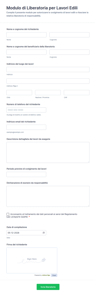 Modulo Di Rinuncia Alla Costruzione