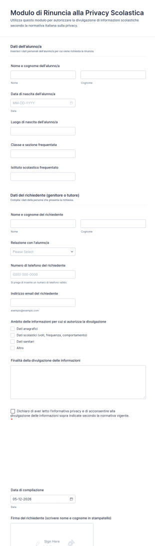 Modulo Di Rinuncia Alla Privacy Scolastica