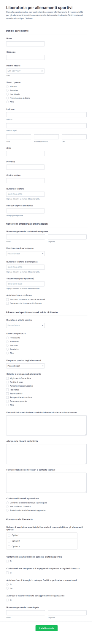 Modulo Di Rinuncia Alla Responsabilità Per Allenamento Sportivo