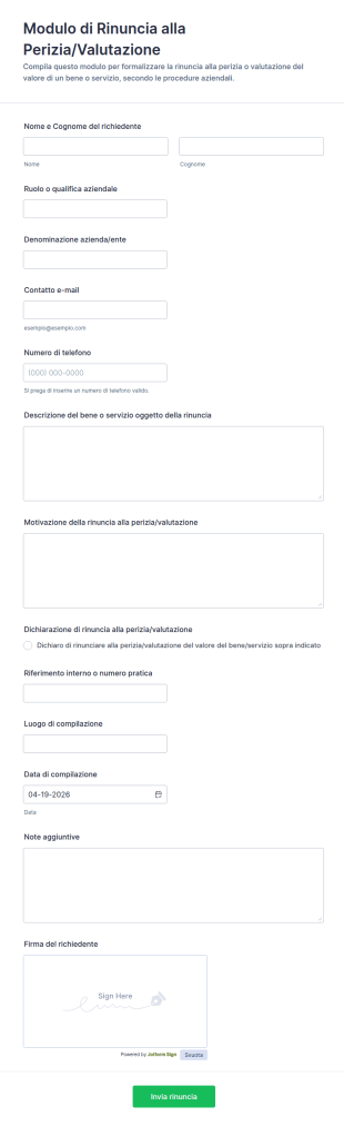 Modulo Di Rinuncia Alla Valutazione