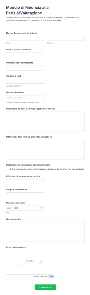 Modulo Di Rinuncia Alla Valutazione