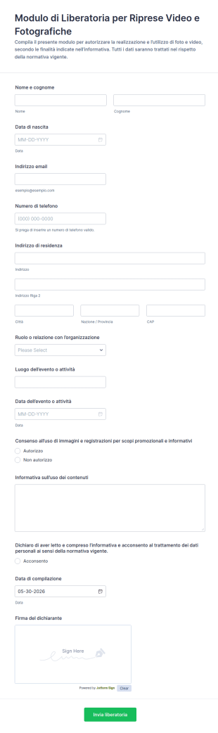 Modulo Di Rinuncia Alle Riprese
