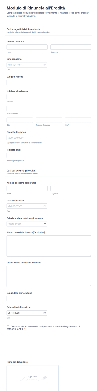 Modulo Di Rinuncia All'Eredità