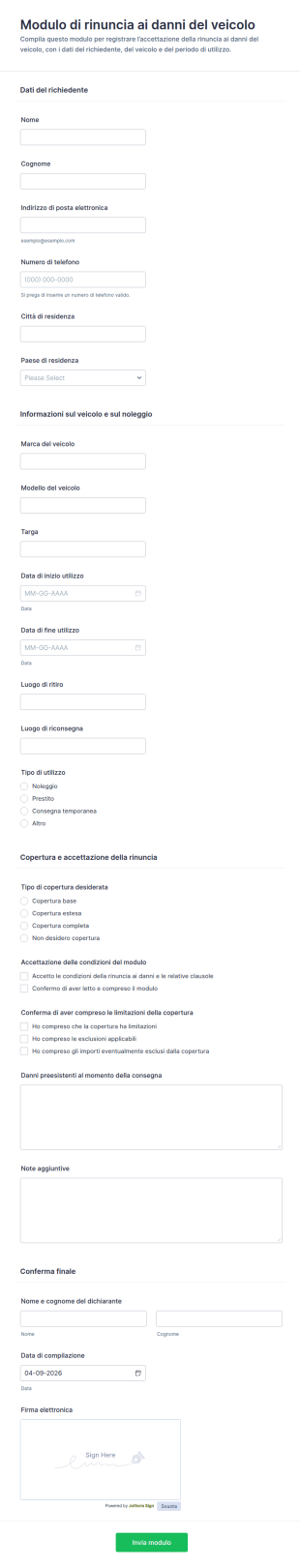 Modulo Di Rinuncia Danni Al Veicolo