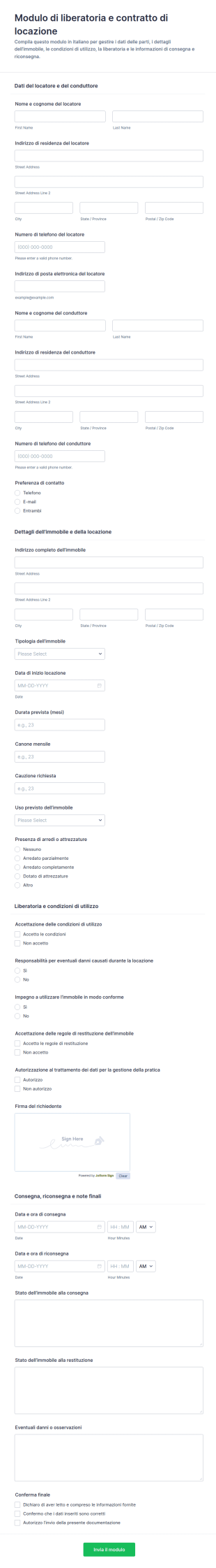 Modulo Di Rinuncia Di Responsabilità Per Noleggio