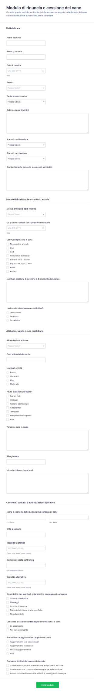 Modulo Di Rinuncia Per Cani