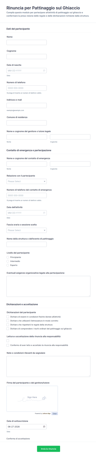 Modulo Di Rinuncia Per Pattinaggio Su Ghiaccio