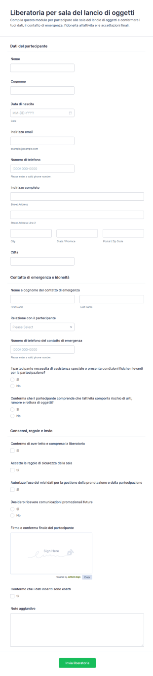 Modulo Di Rinuncia Per Sala Di Furia