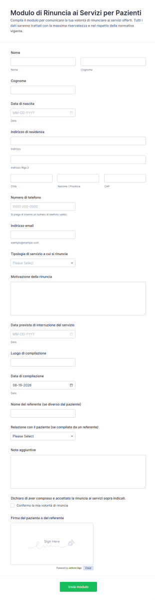 Modulo Di Rinuncia Per Servizi Sanitari