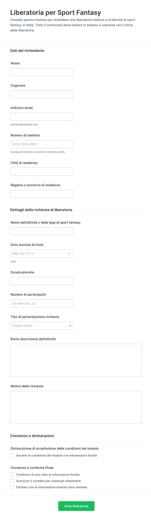 Modulo Di Rinuncia Per Sport Fantasy