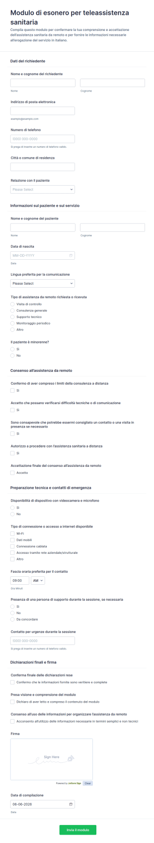 Modulo Di Rinuncia Per Telemedicina