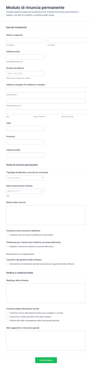 Modulo Di Rinuncia Permanente