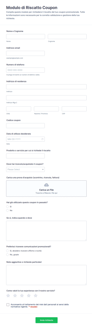 Modulo Di Riscatto Coupon