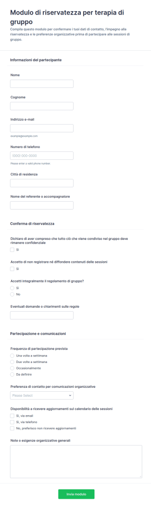 Modulo Di Riservatezza Per Terapie Di Gruppo