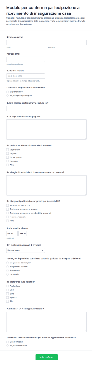 Modulo Di Risposta Per Invito Di Casa