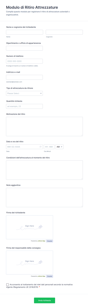 Modulo Di Ritiro Attrezzature