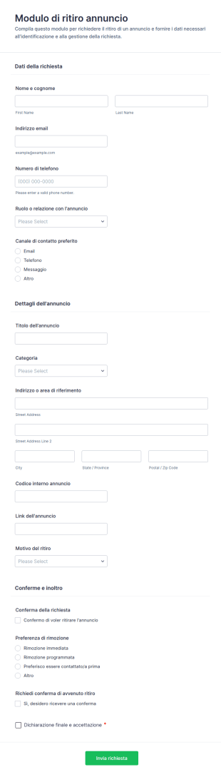 Modulo Di Ritiro Inserzioni