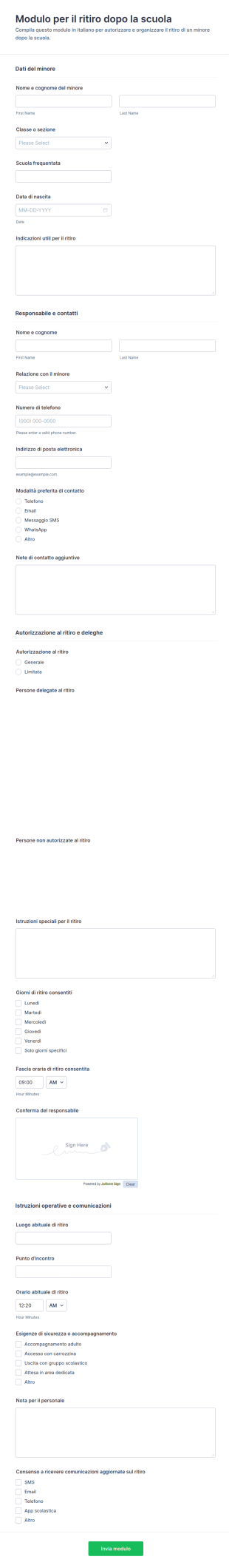 Modulo Di Ritiro Pomeridiano