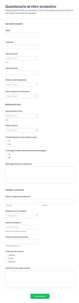 Modulo Di Ritiro Scolastico