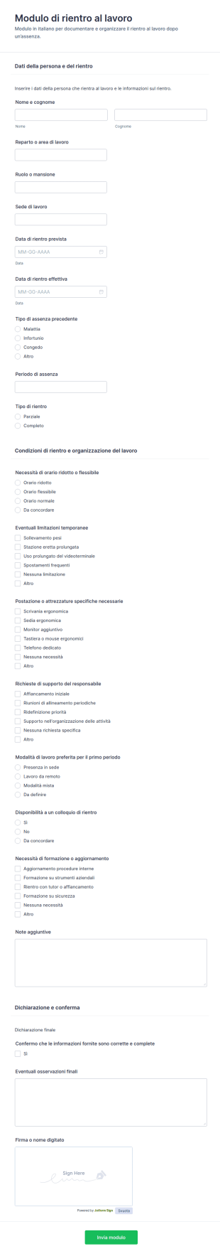 Modulo Di Ritorno Al Lavoro