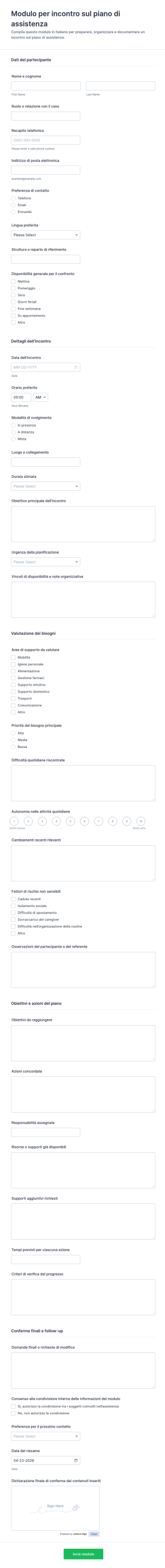Modulo Di Riunione Del Piano Di Cura