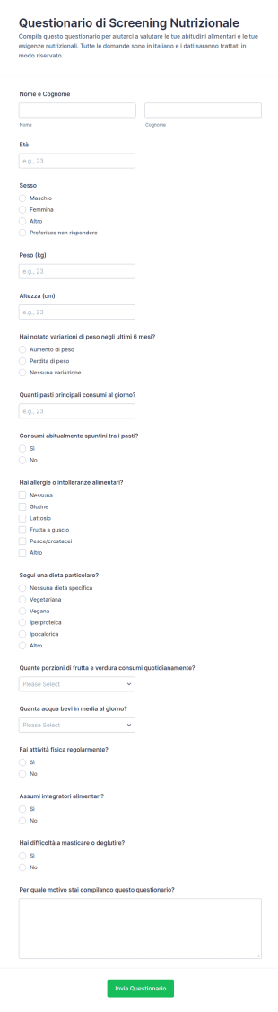 Modulo Di Screening Nutrizionale