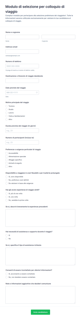 Modulo Di Screening Per Intervista Di Viaggio