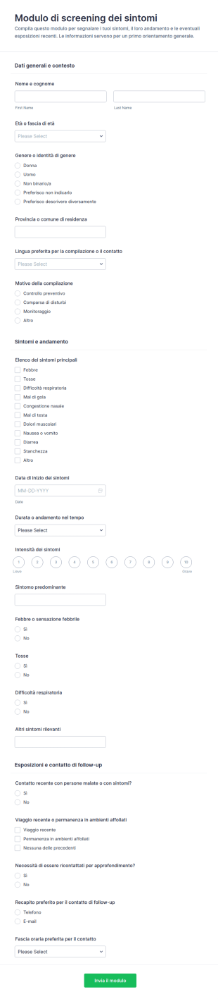 Modulo Di Screening Sintomi
