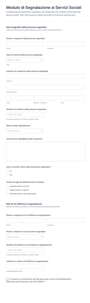 Modulo Di Segnalazione Ai Servizi Sociali