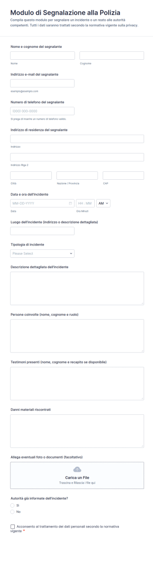 Modulo Di Segnalazione Alla Polizia