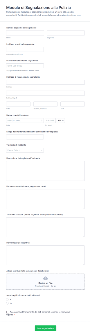 Modulo Di Segnalazione Alla Polizia