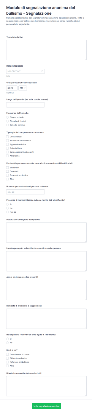 Modulo Di Segnalazione Anonima Di Bullismo