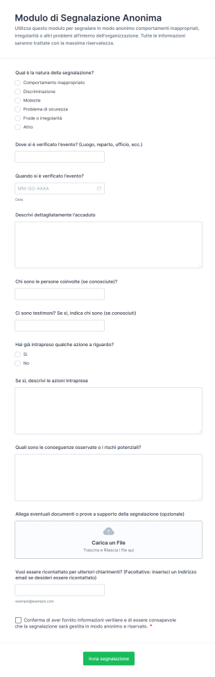 Modulo Di Segnalazione Anonima