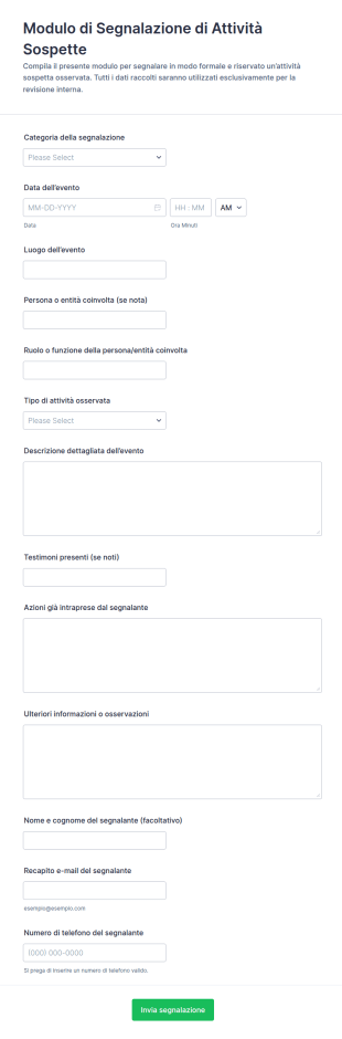 Modulo Di Segnalazione Attività Sospette
