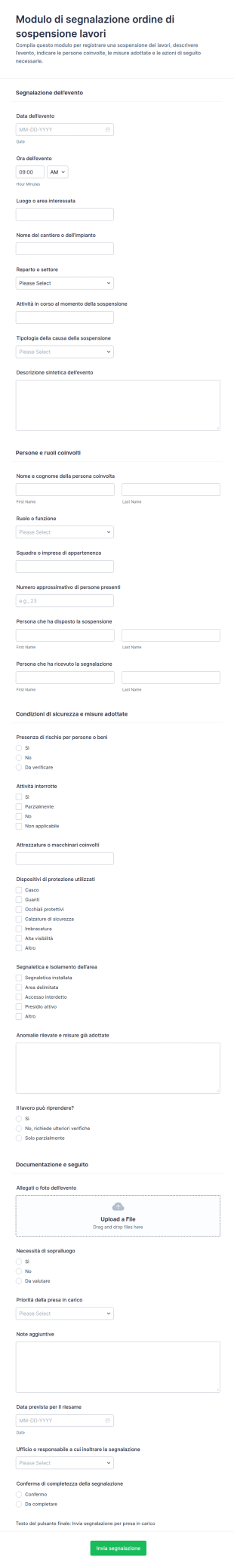 Modulo Di Segnalazione Autorità Di Intervento
