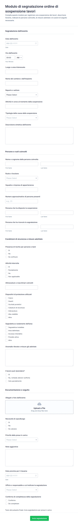 Modulo Di Segnalazione Autorità Di Intervento