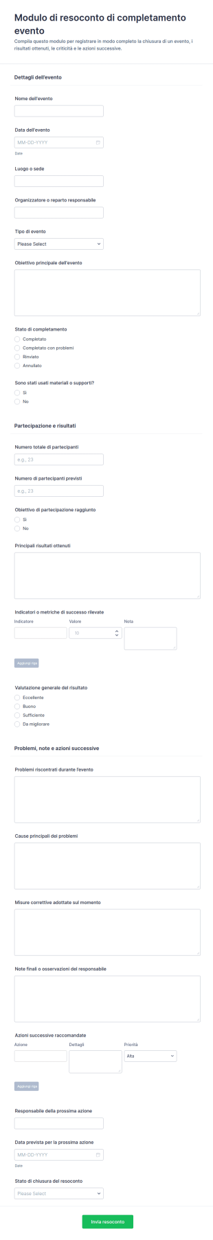 Modulo Di Segnalazione Completamento Evento
