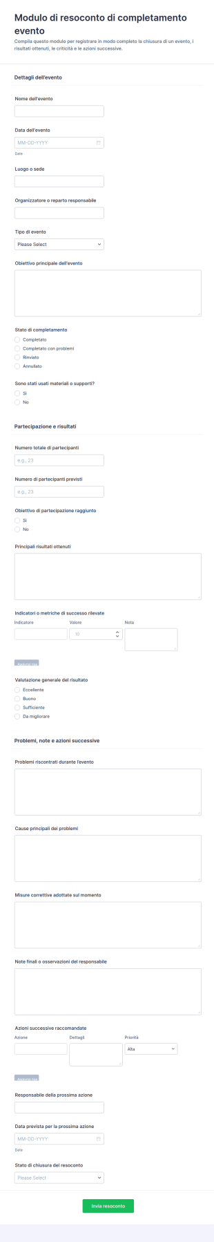 Modulo Di Segnalazione Completamento Evento