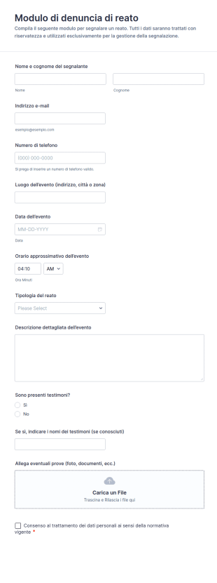 Modulo Di Segnalazione Crimini