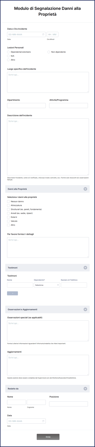 Modulo Di Segnalazione Danni Alla Proprietà Form Template