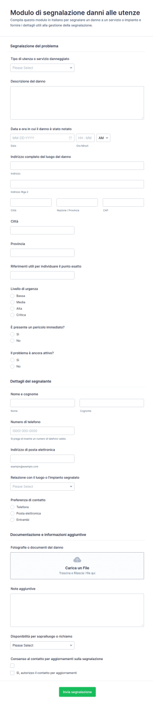 Modulo Di Segnalazione Danni Alle Utility