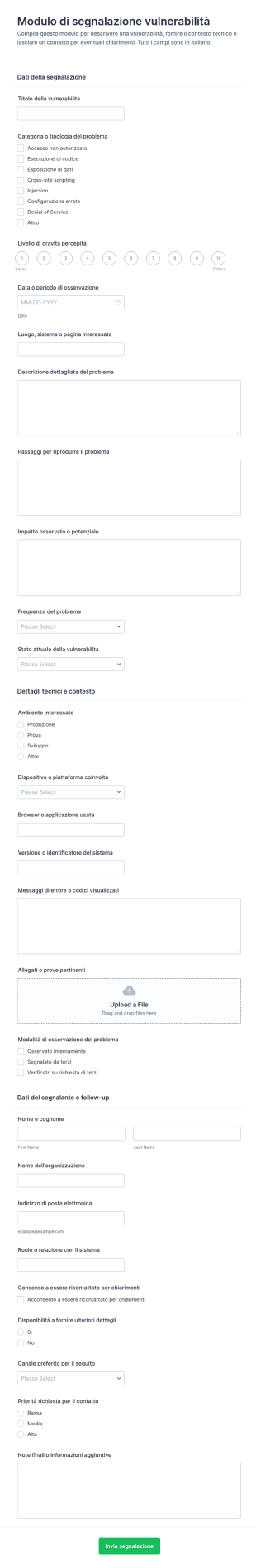 Modulo Di Segnalazione Delle Vulnerabilità