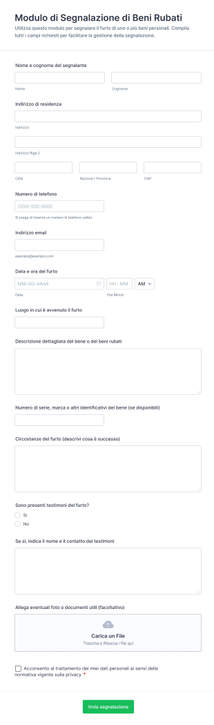 Modulo Di Segnalazione Di Beni Rubati