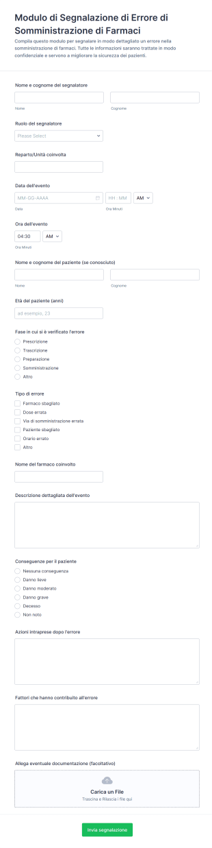 Modulo Di Segnalazione Di Errore Di Somministrazione Di Farmaci | Jotform