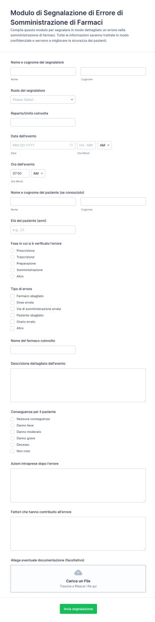 Modulo Di Segnalazione Di Errore Di Somministrazione Di Farmaci