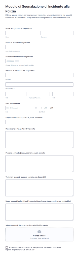 Modulo Di Segnalazione Di Incidente Alla Polizia