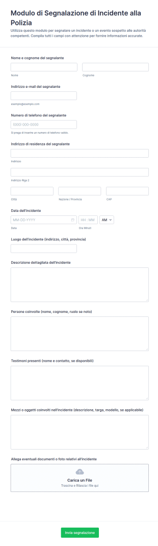 Modulo Di Segnalazione Di Incidente Alla Polizia
